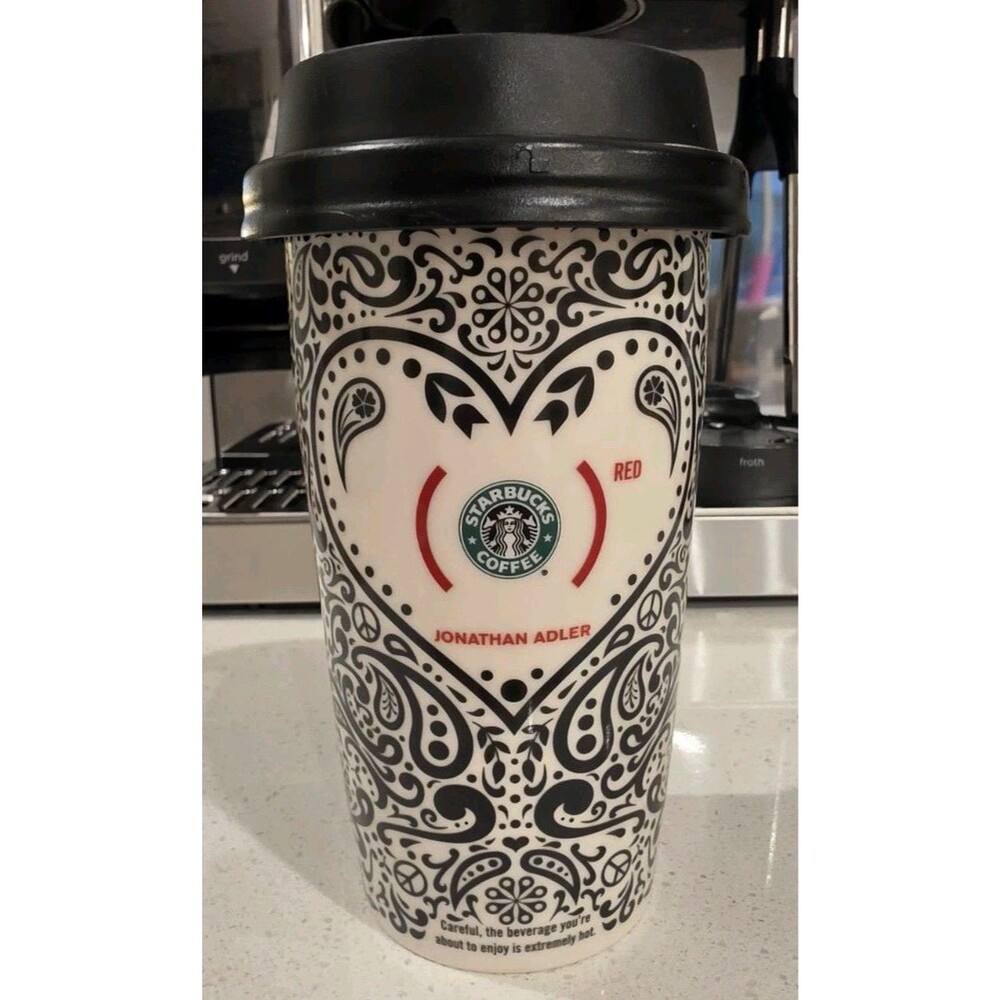 Starbucks Ltd Ed Jonathan Adler Product Red 12 oz Coffee Tumbler Travel Mug Cup